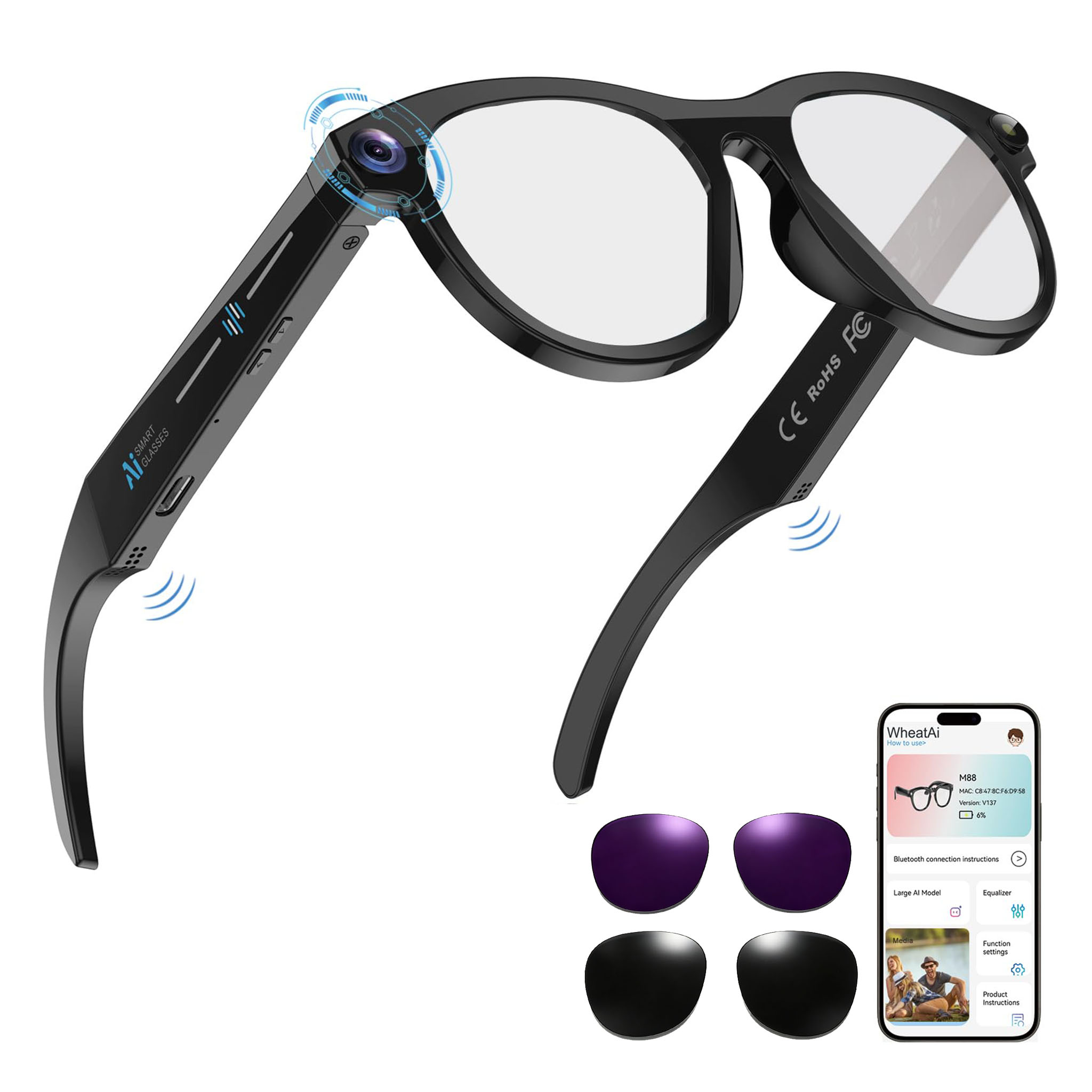 Black Smart Ai Glasses for Men - Audio Music Video ulasan dan harga