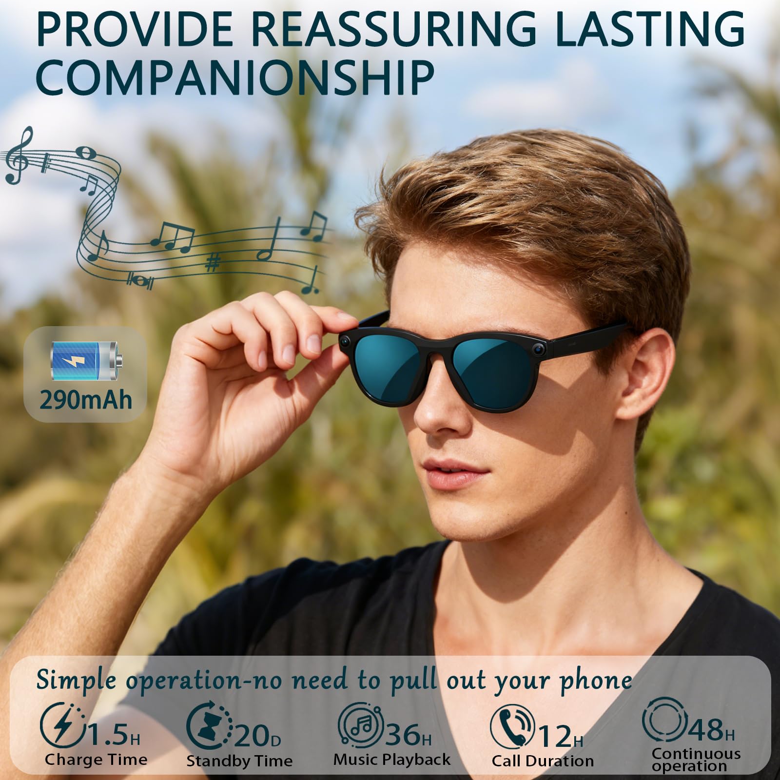 Black Smart Ai Glasses for Men - Audio Music Video ulasan dan harga